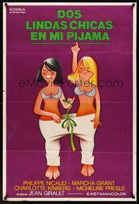 2s177 TWO BIG GIRLS IN PAJAMAS Argentinean '74 Jean Girault directed, wacky art of girls!