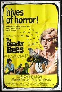 2t416 DEADLY BEES 40x60 '67 hives of horror, fatal stings, image of sexy near-naked girl attacked!