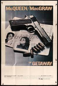 2t421 GETAWAY 40x60 '72 Steve McQueen, Ali McGraw, Sam Peckinpah, cool gun & passports image!