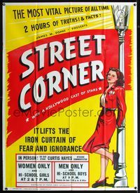 2t440 STREET CORNER 43x60 '48 early anti-abortion movie, art of girl in trouble trying to decide!