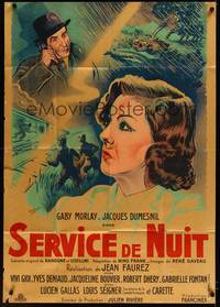2t046 SERVICE DE NUIT French 31x44 '44 WWII Nazi occupied France, cool artwork by Roger Cartier!