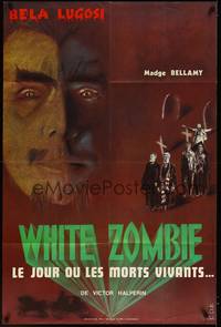 2t049 WHITE ZOMBIE French 31x47 R76 completely different art of Bela Lugosi & guys in cemetery!