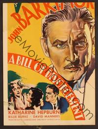 2t099 BILL OF DIVORCEMENT WC '32 art of John Barrymore, Burke, & Katharine Hepburn in her first!