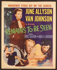 2t294 REMAINS TO BE SEEN WC '53 Van Johnson, June Allyson, Angela Lansbury by creepy statue!