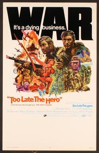 2t349 TOO LATE THE HERO WC '70 Robert Aldrich, cool art of Michael Caine & Cliff Robertson in WWII!