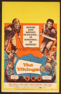 2t360 VIKINGS WC '58 art of Kirk Douglas, Tony Curtis & sexy Janet Leigh on long ship!
