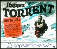 2v218 TORRENT glass slide '26 cool art of Greta Garbo & Ricardo Cortez in raging ocean storm!