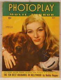 2v093 PHOTOPLAY magazine May 1943, portrait of Veronica Lake & Irish Setter dog by Paul Hesse!