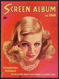 2v110 SCREEN ALBUM magazine Winter Edition 1940, wonderful art portrait of pretty Joan Bennett!