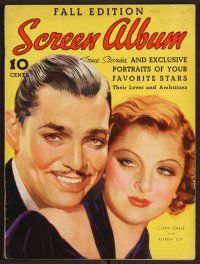 2v104 SCREEN ALBUM magazine Fall Edition 1937, best artwork portrait of Clark Gable & Myrna Loy!
