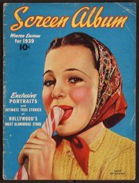 2v108 SCREEN ALBUM magazine Winter Edition 1939 art of Olivia De Havilland with giant peppermint!
