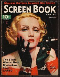 2v126 SCREEN BOOK magazine December 1934 fantastic art portrait of smoking Marlene Dietrich!