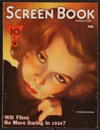 2v115 SCREEN BOOK magazine January 1934 incredible close portrait of pretty Katharine Hepburn!