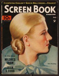 2v121 SCREEN BOOK magazine July 1934 great artwork profile portrait of pretty Ann Harding!