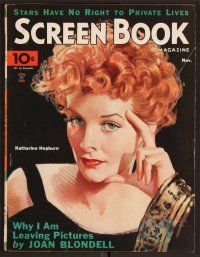 2v125 SCREEN BOOK magazine November 1934 fantastic artwork portrait of pretty Katharine Hepburn!