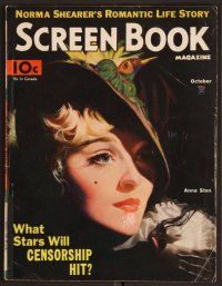 2v124 SCREEN BOOK magazine October 1934, incredible artwork portrait of pretty Anna Sten!