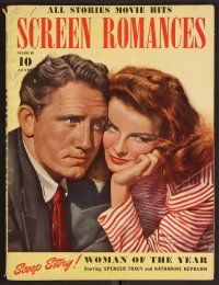 2v130 SCREEN ROMANCES magazine March 1942 art of Spencer Tracy & Katharine Hepburn by Earl Christy!