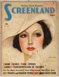 2v141 SCREENLAND magazine August 1934, best art portrait of Dolores Del Rio by Charles Sheldon!