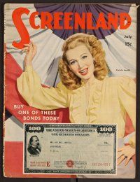 2v152 SCREENLAND magazine July 1944 portrait of Carole Landis with war bond ad by Frank Powolny!