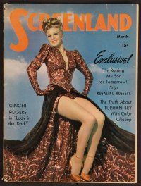 2v148 SCREENLAND magazine March 1944 full-length sexy Ginger Rogers from Lady in the Dark!
