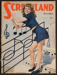 2v144 SCREENLAND magazine November 1943 sexiest Rita Hayworth on musical stairs from Cover Girl!