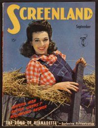 2v142 SCREENLAND magazine September 1943 Carole Landis dressed as a World War II farm worker!