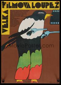 2w304 GREAT FILM ROBBERY Czech 11x16 '86 wacky Vaca artwork of bird with six-shooters!