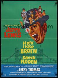 2w509 DON'T RAISE THE BRIDGE, LOWER THE RIVER Danish '68 wacky image of Jerry Lewis in London!