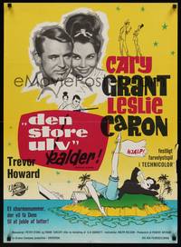 2w519 FATHER GOOSE Danish '65 Cary Grant, art of sexy Leslie Caron on island!