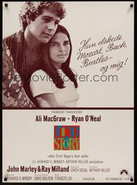 2w538 LOVE STORY Danish '71 great romantic close up of Ali MacGraw & Ryan O'Neal!
