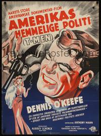 2w579 T-MEN Danish '50 Anthony Mann film noir, different Lindvald art of Dennis O'Keefe!