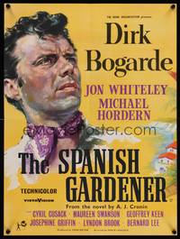 2w420 SPANISH GARDENER English half crown '56 great close-up artwork of Dirk Bogarde!