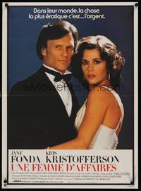 2w708 ROLLOVER French 15x21 '81 great close up of sexy Jane Fonda & Kris Kristofferson in tux!