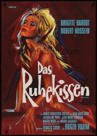 2w136 LOVE ON A PILLOW German '62 great artwork of sexy Brigitte Bardot!