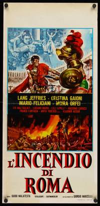 2w446 FIRE OVER ROME Italian locandina '64 Lang Jeffries, L'Incendio di Roma, Piovano artwork!