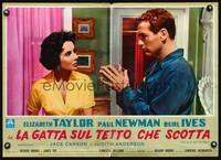 2w429 CAT ON A HOT TIN ROOF Italian photobusta R1960s close up of Elizabeth Taylor & Paul Newman!