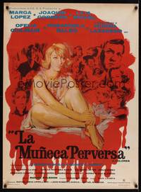 2w024 LA MUNECA PERVERSA Mexican poster '69 artwork of pretty Marga Lopez, Joaquin Cordero!