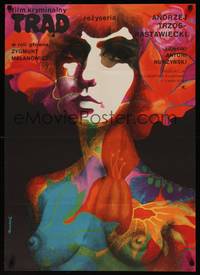 2w208 LEPROSY Polish 23x33 '71 Trad, cool psychedelic Ruminski artwork of nude woman!