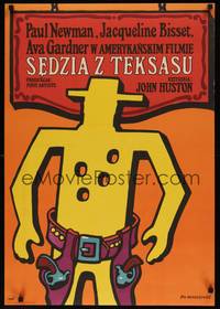 2w209 LIFE & TIMES OF JUDGE ROY BEAN Polish 23x33 '75 John Huston, art of cowboy by Mlodozeniec!