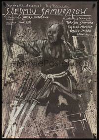2w254 SEVEN SAMURAI Polish 27x38 R87 Akira Kurosawa's Shichinin No Samurai, Mifune, Pagowski art!