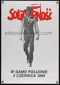 2w255 SOLIDARNOSC Polish commercial 27x38 '99 Solidarity campaign poster, Lech Welesa, Gary Cooper!
