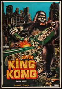 2w098 GOLIATHON Turkish '78 Xing xing wang, wild artwork of giant ape tearing up train!