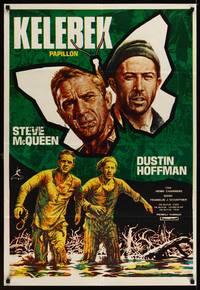 2w106 PAPILLON Turkish '78 great different art of prisoners Steve McQueen & Dustin Hoffman!