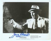 2x008 CABOBLANCO signed 8x10 still '80 by Jason Robards, who's wearing a suit & pointing a gun!