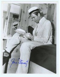 2x031 MALAYA signed candid 8x10 still '49 by James Stewart, who's between scenes on the set!