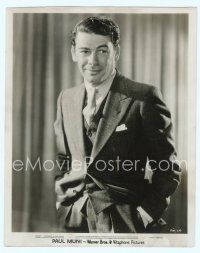 2x450 PAUL MUNI 8x10 still '30s great portrait in suit & tie with hands in his pockets!