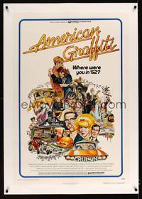 2z261 AMERICAN GRAFFITI linen 1sh '73 George Lucas teen classic, it was the time of your life!