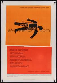 2z262 ANATOMY OF A MURDER linen 1sh '59 Otto Preminger, classic Saul Bass dead body silhouette art!