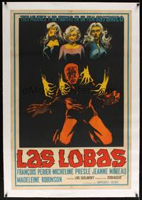2z137 DEMONIAC linen Argentinean '57 Luis Saslavsky's Les Louves, great sexy Satanic artwork!