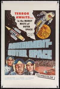2z264 ASSIGNMENT-OUTER SPACE linen 1sh '62 Antonio Margheriti directed, Italian sci-fi Space Men!